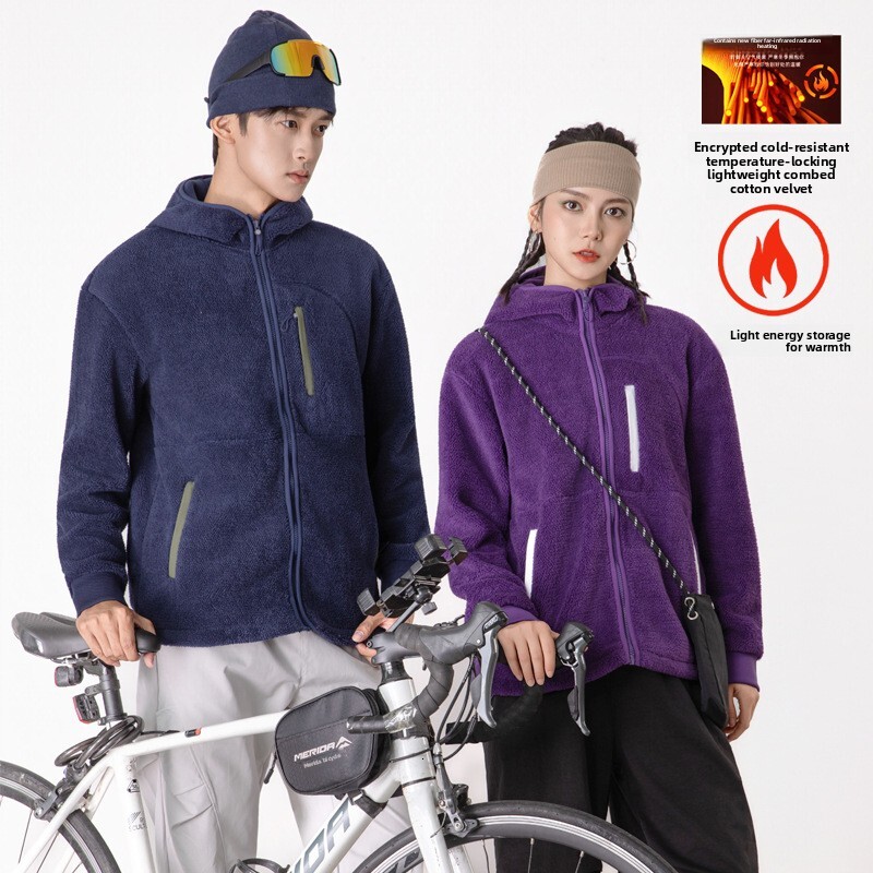 New Autumn Winter Fleece Coat Women's Softshell Jacket Thickened Inner Lining Anti-Static Warm Hooded Sweatshirt Men
