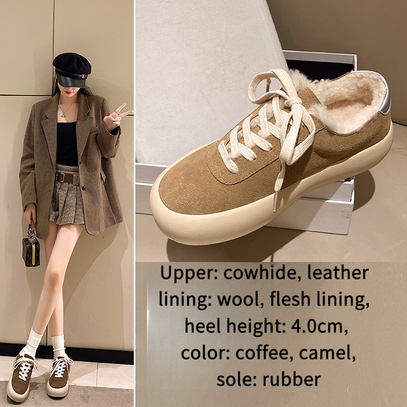 Fashionable leather thick soled anti slip low top women's snow boots high-quality wool sheepskin integrated thick cotton shoes for winter women