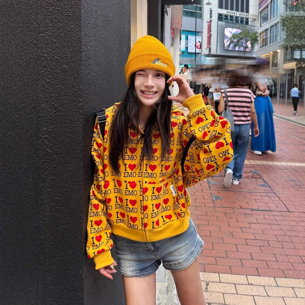 New Letter Hooded Cardigan Zipper Sweatshirt For Women Spring And Autumn Loose Heart Casual Versatile High Street Jacket Trendy Luxury
