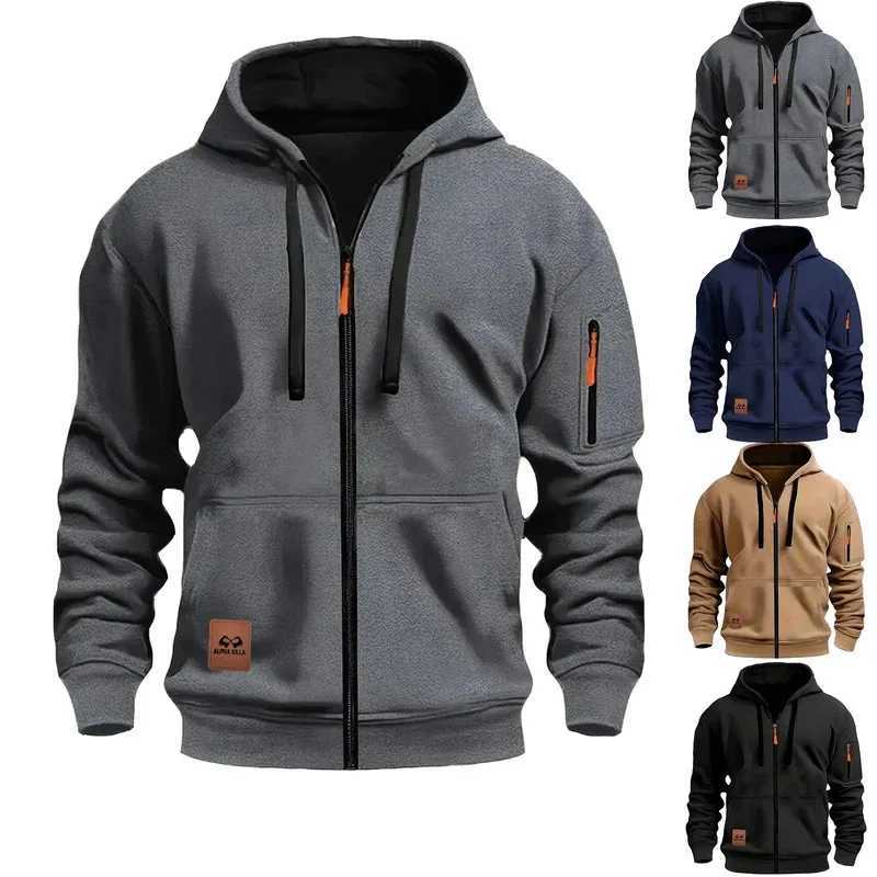 New Casual Outdoor Hooded Tracksuit Jacket Top Mens Hooded Sweatshirt with Zipper Pockets Thin Loose Comfortable Jacket 2025 W251211