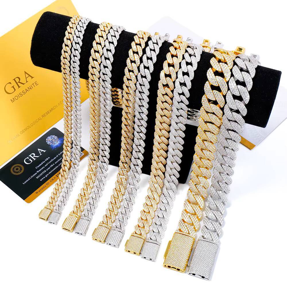 High Quality Hip Hop Miami Arc Style 925 Silver Iced Out Diamond Moissanite Cuban Link Chain for Men