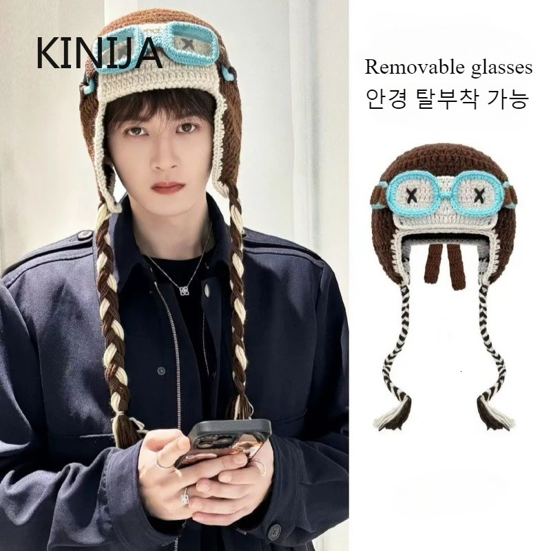 Handwoven Niche Trend Pilot Knitted Pullover Cap Beanies Cap Men Women Autumn and Winter Funny Warm Ear Protection Bomber Hats 251204