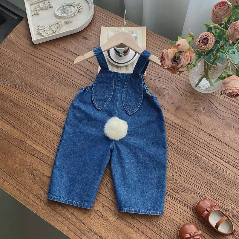 w876 Autumn Baby Girl Sleeveless Denim Jumpsuit Toddler Girl Cute Rabbit Ear Overalls Infant Romper Kids Clothes