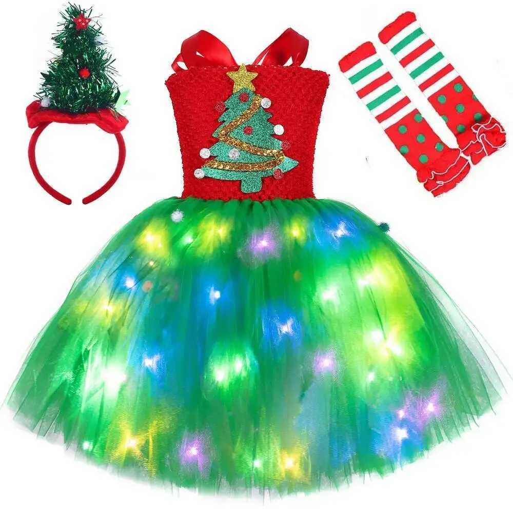 Colorful Led Lights Christmas Costumes for Girls Twinkling Xmas Tree Lined Tutu Dress Kids New Year Outfit Children Holiday Gift X251212