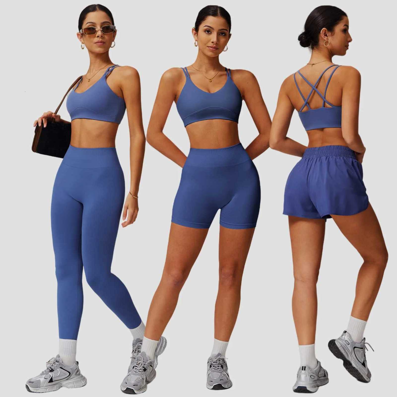 Naked Feeling Yoga Set Women Gym Workout Clothes Padded Sports Bra Outdoor Fitness Running Shorts High Waist Hip Lift Yoga PantsT251212-image-1088148005