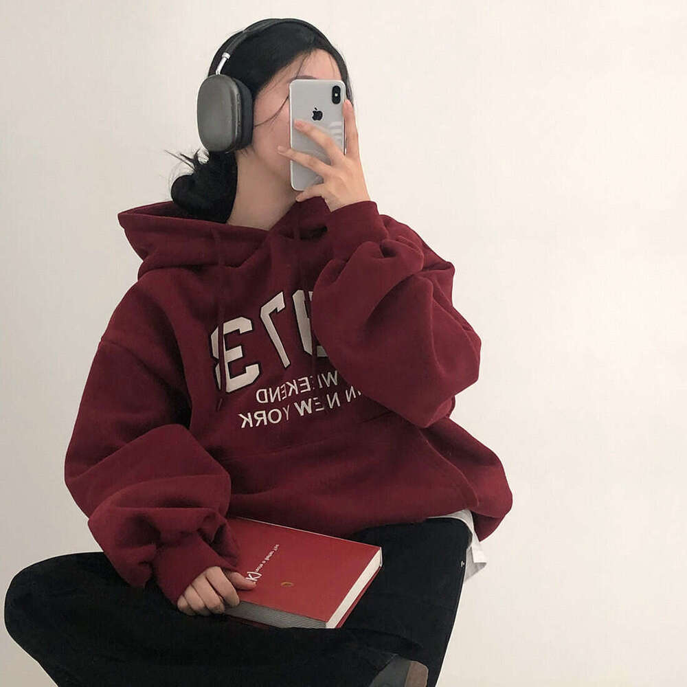 Dongdaemun Autumn Winter New Korean Version Age-Reducing Loose Lazy College Style Letter Print Hooded Fleece Sweatshirt Jacket B3