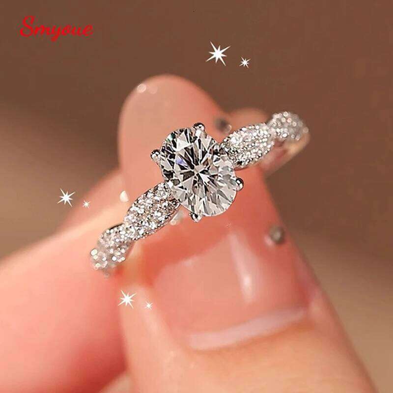Smyoue Oval Cut 5*7Mm Certified Moissanite Rings For Women Plated 18K Classic Wedding Jewelry 925 Sterling Silver Lab Diamond