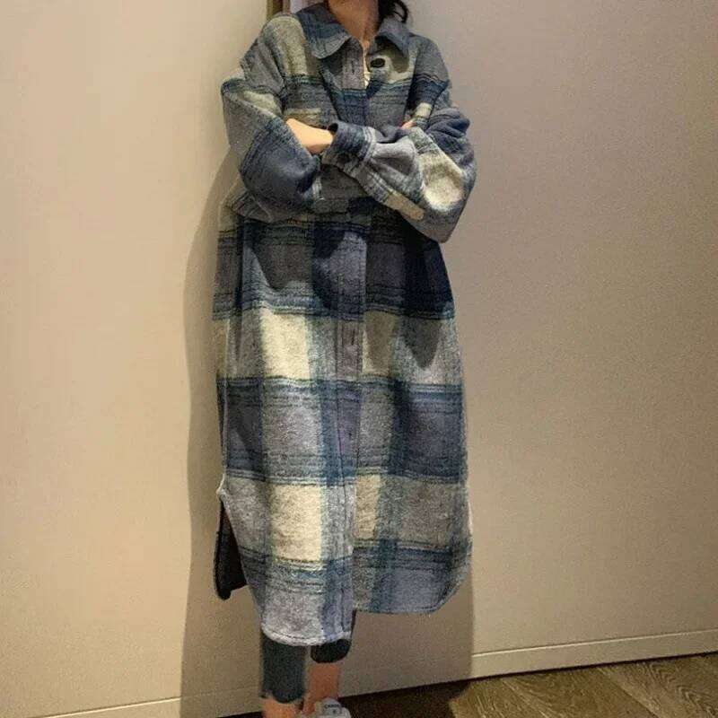 Fashion 2026 Plus Loose Woolen Plaid Coat Women's Autumn Winter Fashion Small Size Korean Midi Length French Style Quilted Jacket