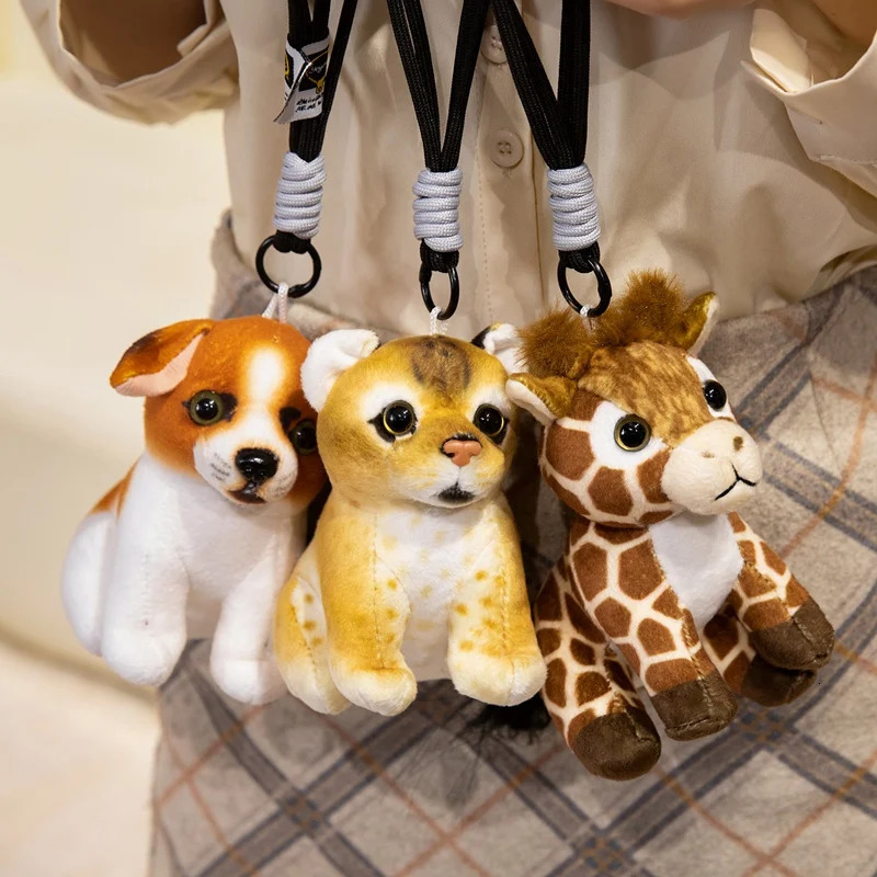 10cm Cute Animal Pendant Key Ring Chain Soft Small Leopard Cat Tiger Deer Dog Lion Panda Bear Flamingo Plushie Fashion Accessory 251210