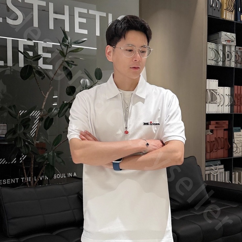 Luxury Designer Mens Shirts Spring and Summer kiton Business Leisure Semi-zipper Lapel Short Sleeve Polo Shirt Black White K1289