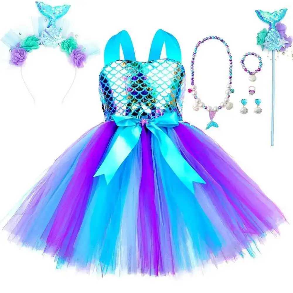 Glittery Little Mermaid Costume for Girls Seamaid Princess Dresses for Kids Halloween Christmas Clothes Birthday New Year Outfit X251212