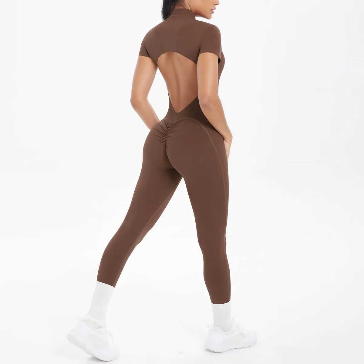 Seamless Front Zipper Gym Workout Womens Yoga Sets Open Back Long Pants Jumpsuit Sports Running Fitness One-Piece Yoga SuitsT251212-image-1088148695