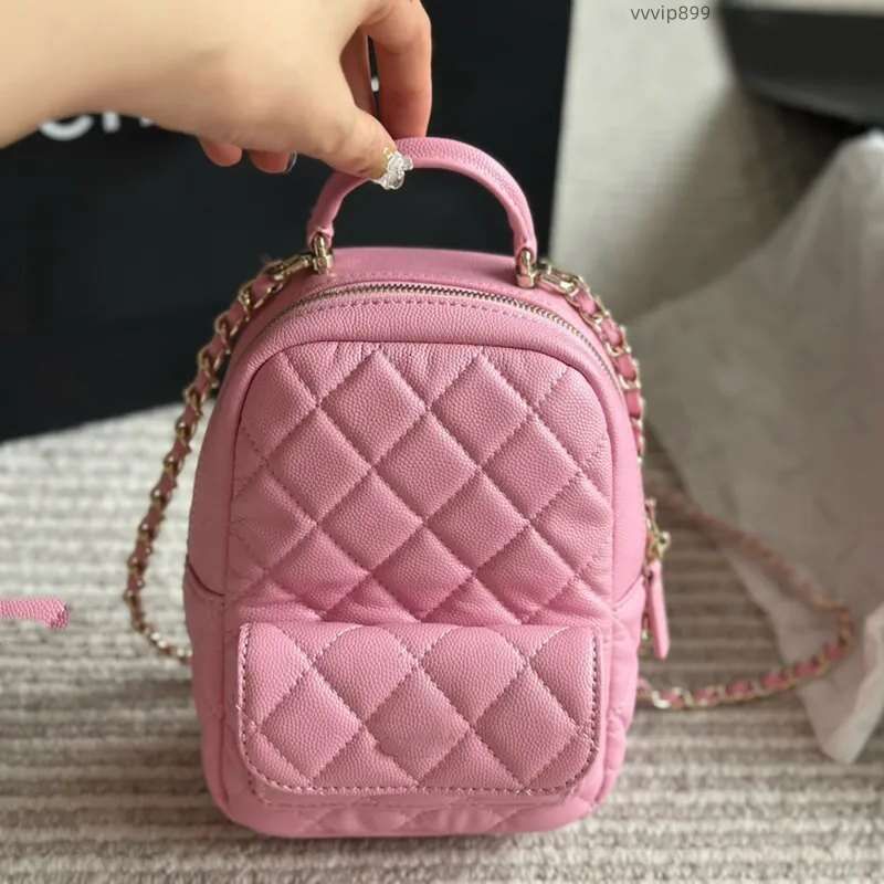 Mini Backpack Designer Backpack Women Shoulder Bags 20cm Caviar Leather Bag Ribbed Gold Hardware Metal Letters Soft Handle Matelasse Chain Handbag C