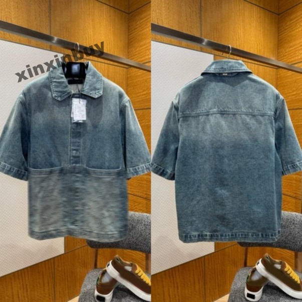 xinxinbuy Men designer Tee t shirt 2026 emboss relief Letter jacquard denim sets suit short sleeve denim women white black white blue khaki XS-2XL
