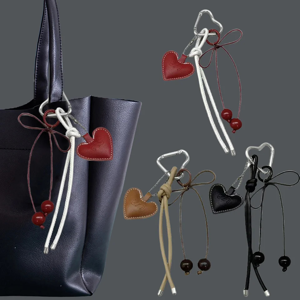 Y2k Leather Rope Keychain Cherry Bow Cute Heart Bag Pendant 3D Creative Cartoon Keyring Anti-Lost Mobile Phone Lanyard 251211