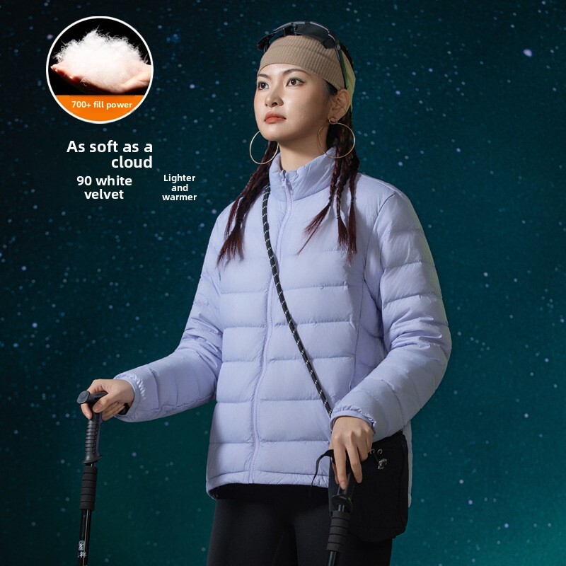 Outdoor Lightweight Thin Jacket Women Winter Ribbed Casual Stand Collar Warm Duck Down Inner Liner Coat for Men