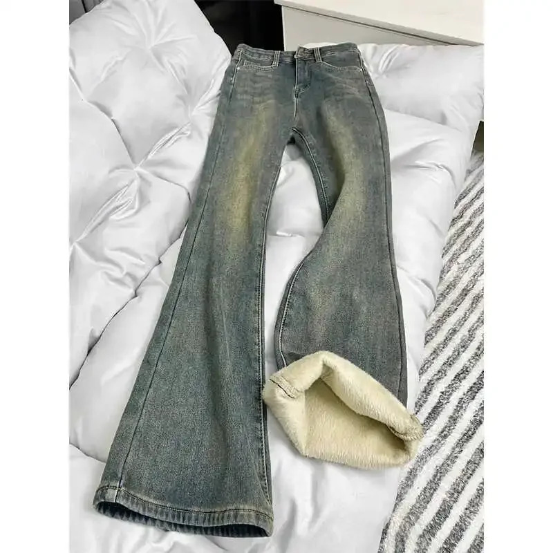 Thickened Fleece-Lined High-Waisted Straight-Leg Jeans Womens Plus Size Micro Flared Horse Leggings Autumn/Winter 2024251205