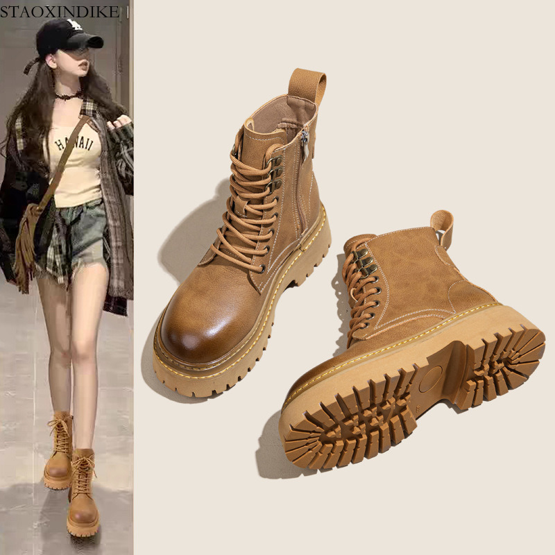 STAOXINDIKE 2025 New Martin Boots for Women British Style Fashion Thick Sole Short Boots Petite Retro Versatile Spring Autumn Winter Boots
