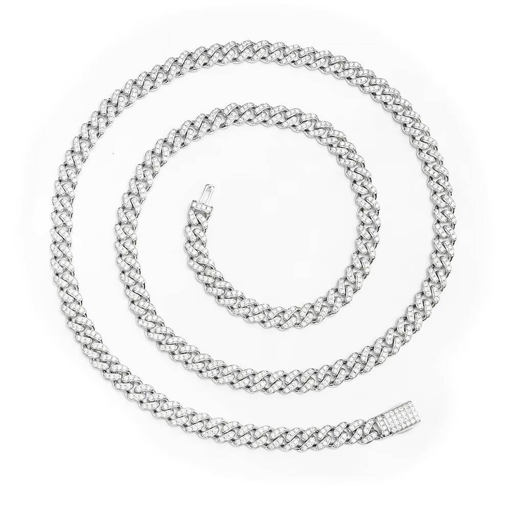 Iced Out Slim Styles 925 Sterling Silver VVS DEF Moissanite Cuban Link Chain White Gold/Yellow Gold HipHop Jewelry for Boyfriend