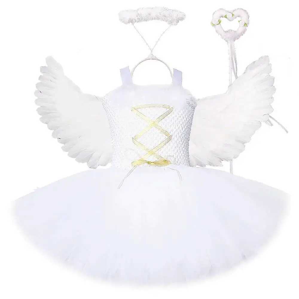 Abito da angelo bianco natalizio per bambina, principessa, abiti da fata con ali, costume cosplay, ragazza, tutù per bambini, vestito per la festa d