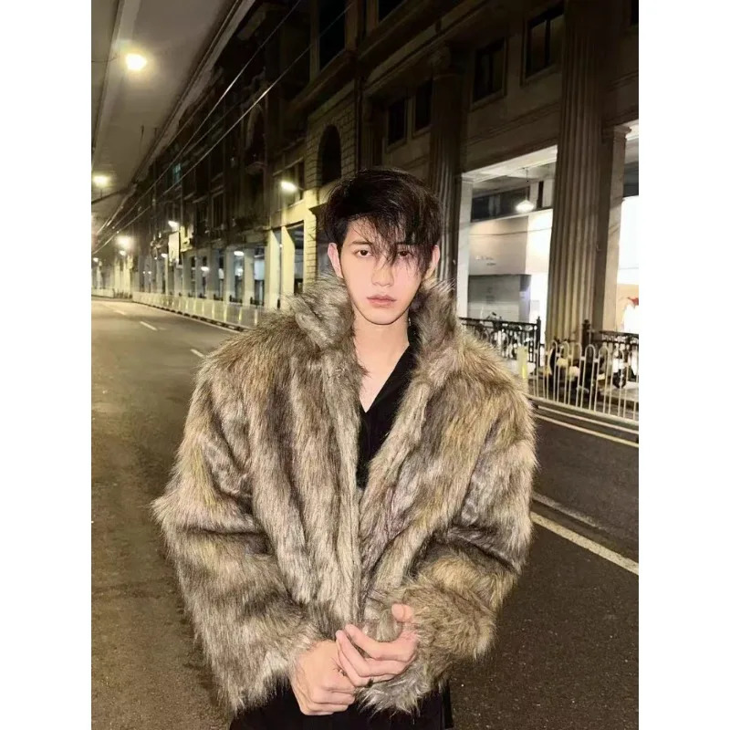 Mens Warm Winter Thickened Faux Fox Fur Coat Fluffy Trendy Fur Overcoat Comfortable Fashion Fur Coat Men Jackets251205