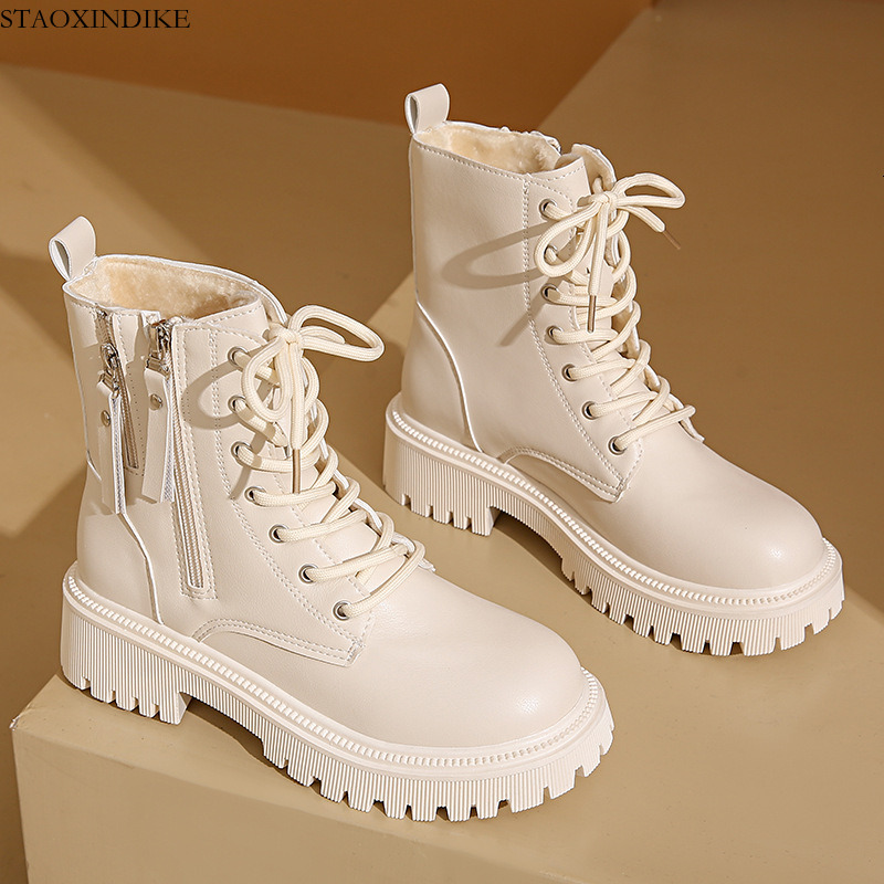 staoxindike british style double zipper thick heel fleecelined martin boots for women 2025 autumn winter new versatile single boots thick sole warm