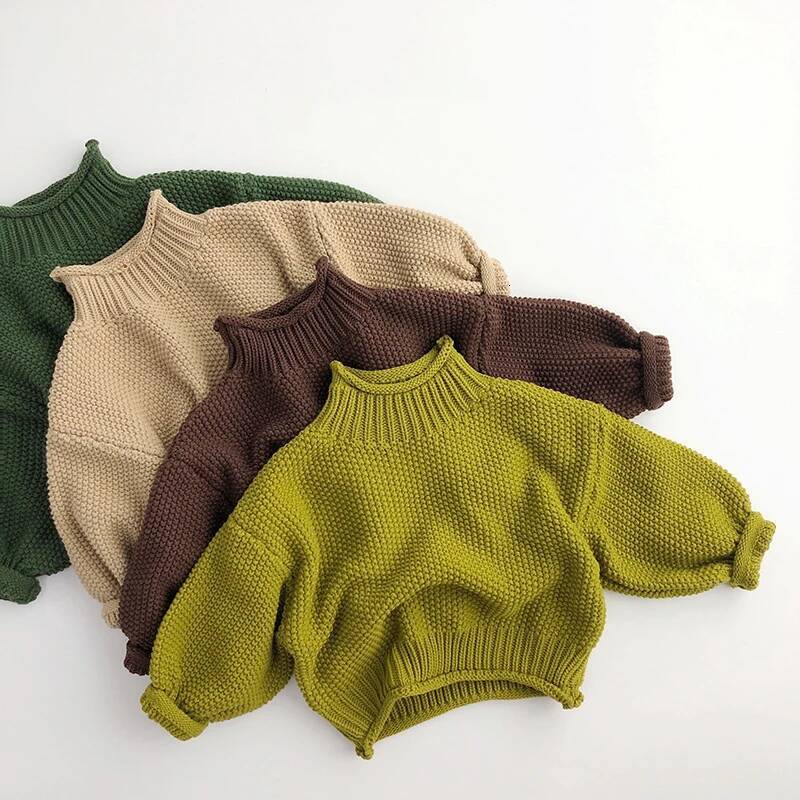 Winter Korean Style Kids Sweater Vintage Boys Knitwear Solid Turtleneck Girls Sweaters Coat ddmyshoesvip