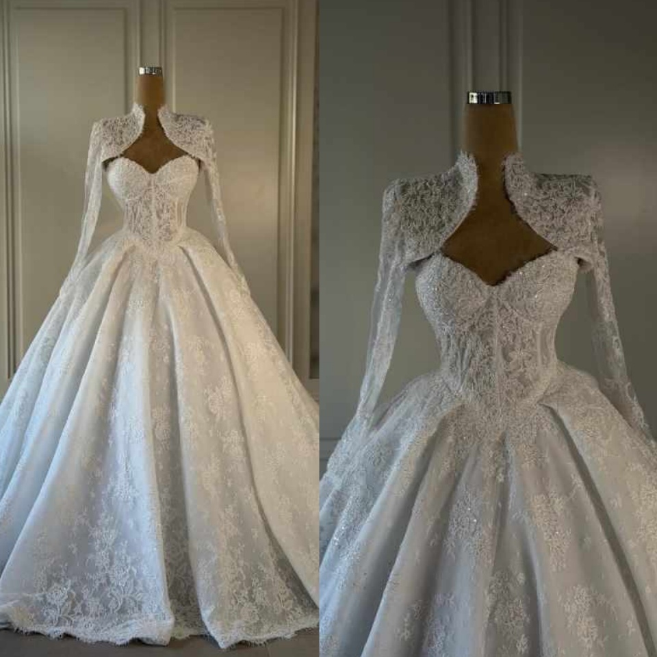 Customized Luxury sexy Long Sleeves Wedding Dresses For Women Sheer Neck Chapel Wedding Gowns Bridal vestidos de novia