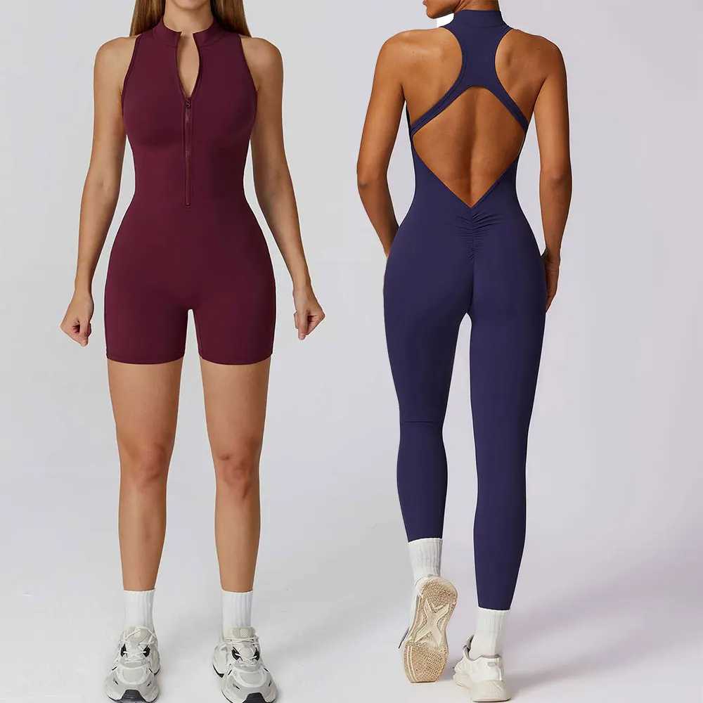 Scrunch Sports Overalls Gym Jumpsuit Womens Fitness Suit Short Sets for Woman Tracksuit Yoga Clothing Zipper Workout SportswearT251212-image-1088149671