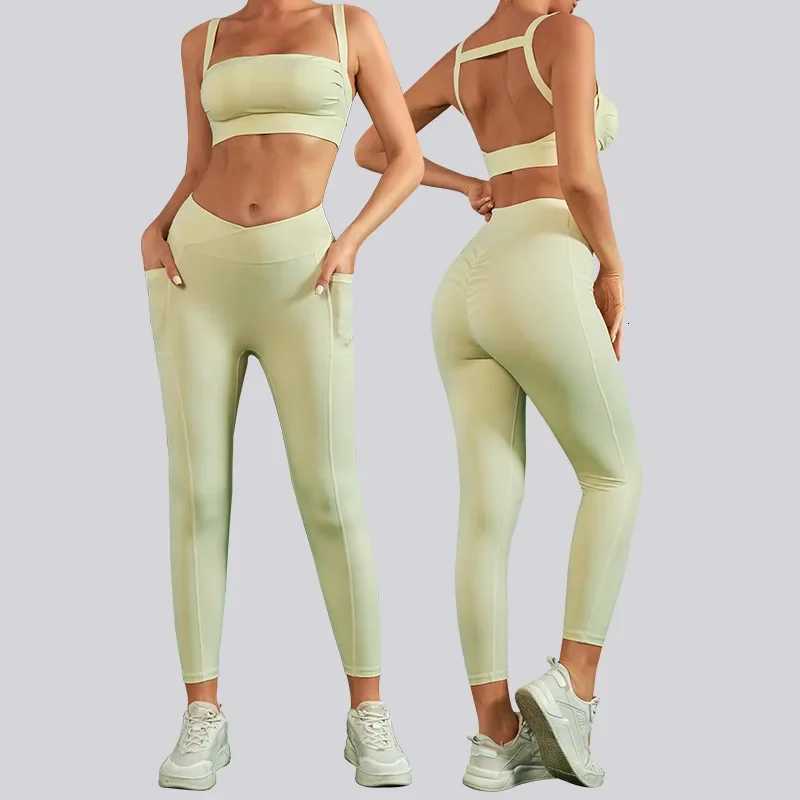 2 Pcs Sets Women Yoga Set Seamless Workout Outfits Sportswear Tracksuit Leggings Thin Shoulder Strap Stretch Sports Bra FitnT251212-image-1088147052