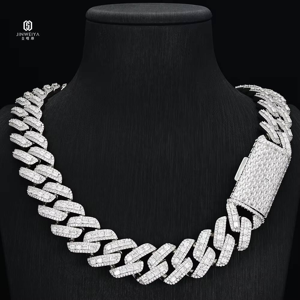 Best Quality 20MM Cuban Link Chains with Baguette Zircon Diamond and Sterling Silver Hiphop Necklaces