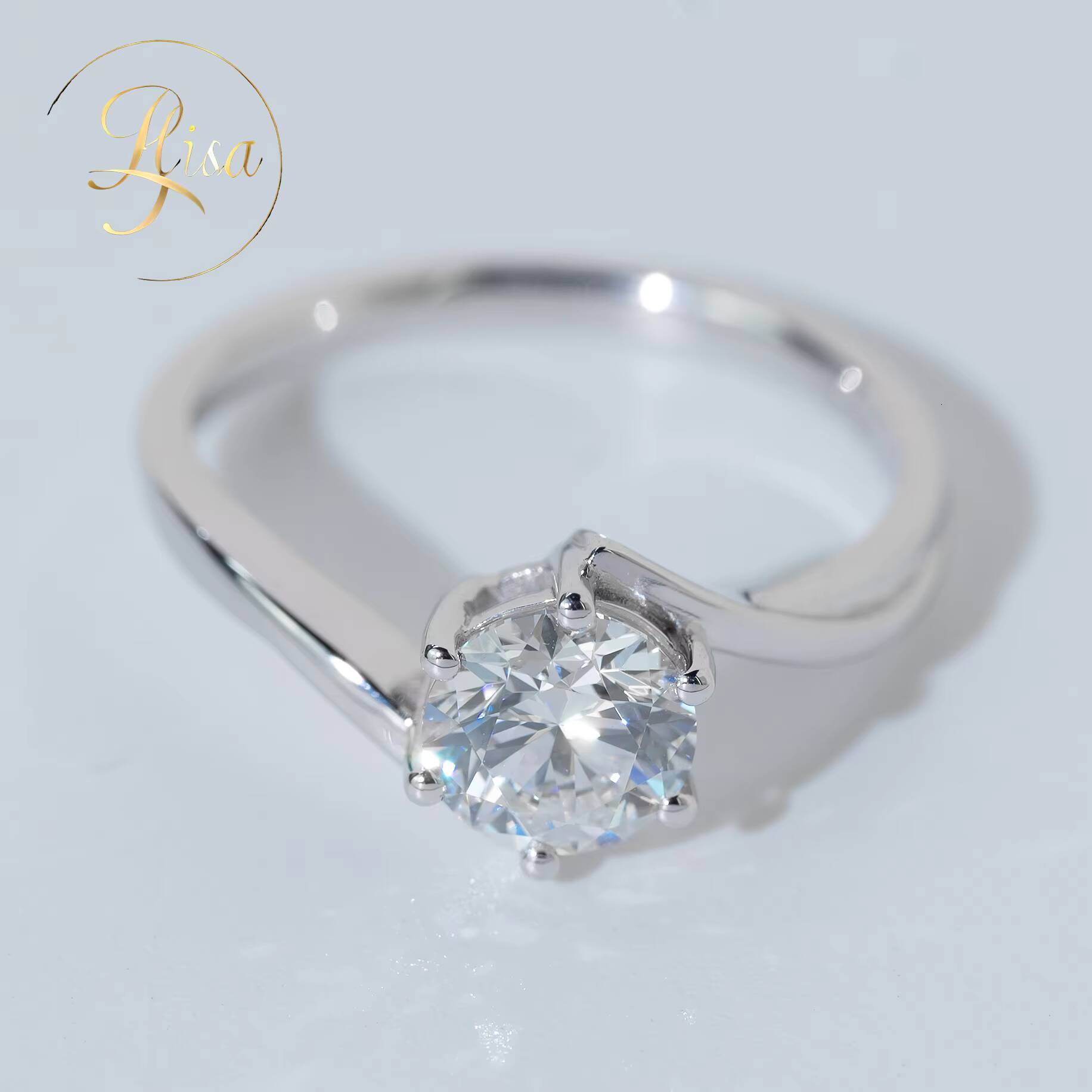 Custom Round Brilliant Cut Vvs Lab Grown Diamond Engagement Ring High Quality White Gold 925 Sterling Silver Ring Women Jewelry