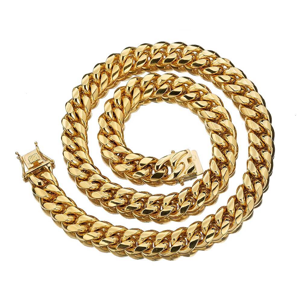 Hip Hop Gold Plated Jewelry Wholesale Stainless Steel Cuba Chain Bracelet Mens PVD Plated 18K Gold Miami Cuban Necklace