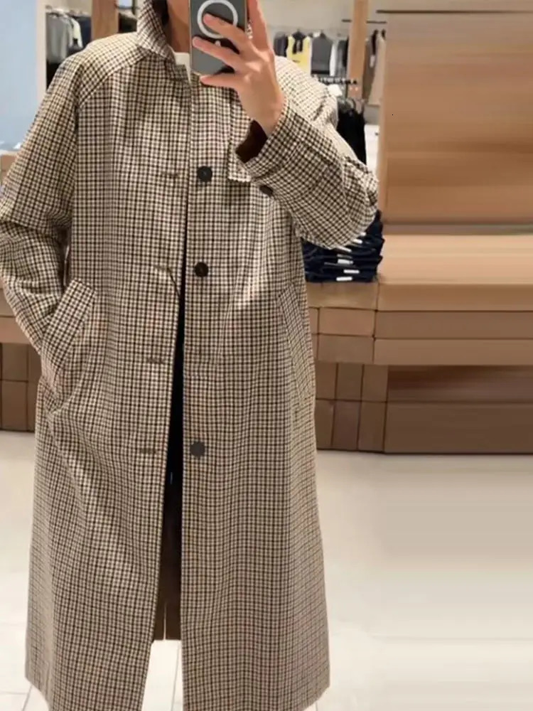 Plaid Womens Overcoat Double Side Wearable Turn-down Collar Single Breasted Female Long Coats 2025 Autumn Fashion Lady Jacket251205