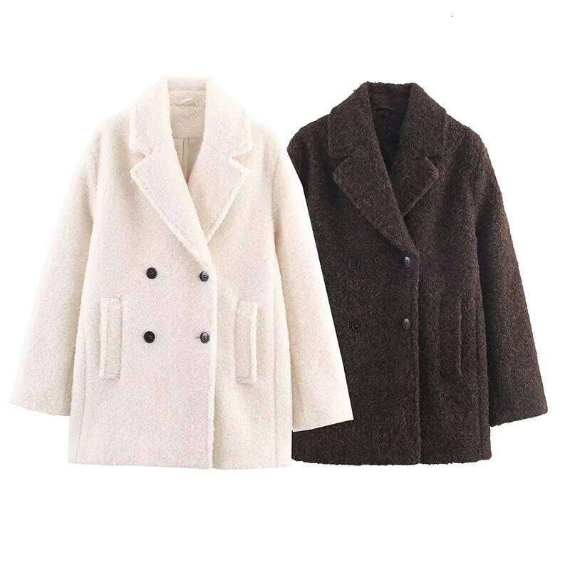Designer Clothes Women Autumn Winter Jacket New Fashion Chinchilia Loose Coat Chic Long Sleeve Double Breasted Female High Street Outerwear Hot Sell