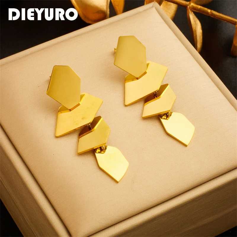 DIEYURO 316L Stainless Steel Gold Color Geetry Pendant Earrings For Wen Girl New Fashion Ear Drop Jewelry Holiday Gift Party X251212