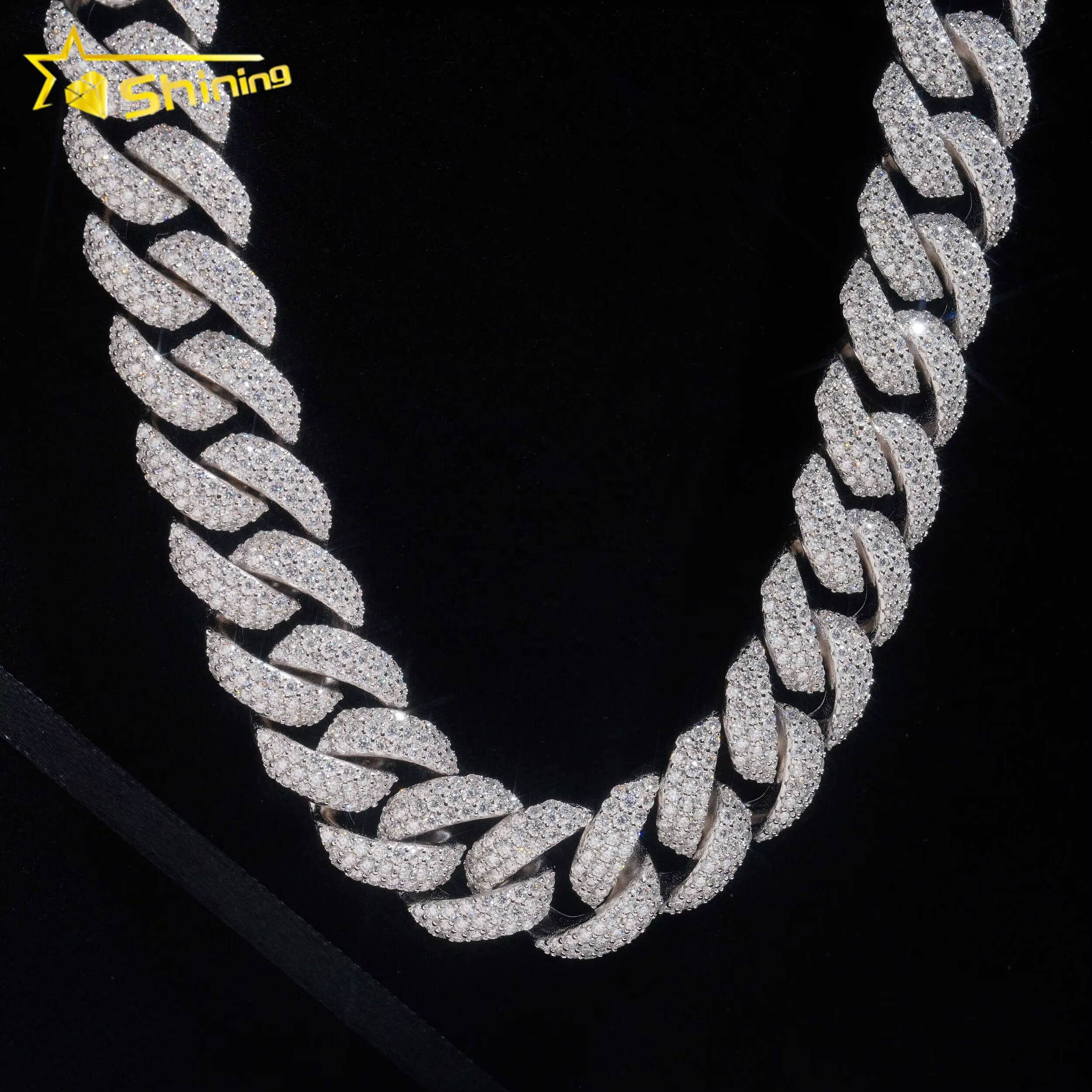 Custom 20MM Gold Plated Necklace Fully Iced Out 925 Sterling Silver VVS Diamond Cuban Link Chain Moissanite Jewelry