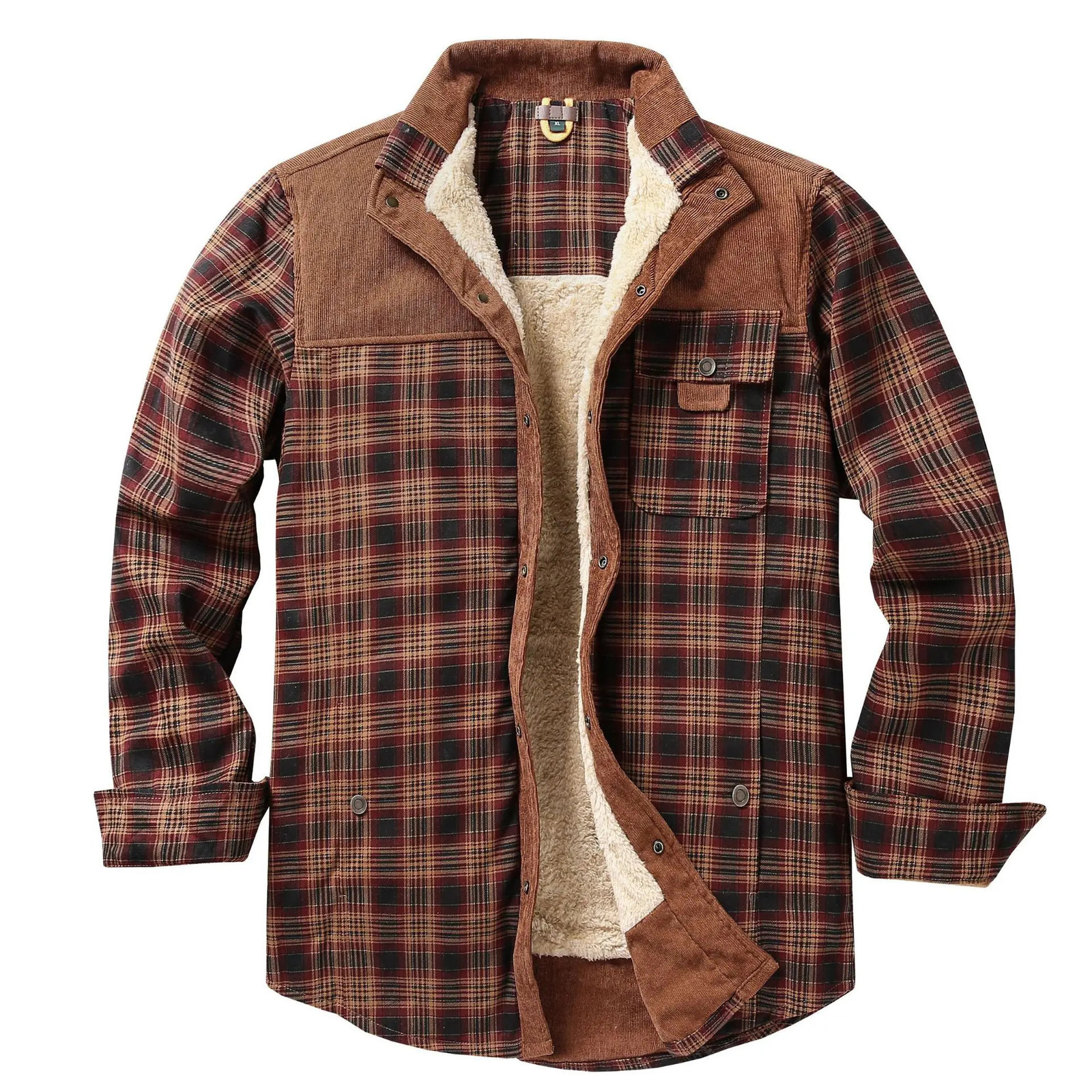 EU Mens Flannel Shirt Jacket Men Warm Fleece Lined Plaid Long Sleeve Coat Cotton Outdoor Casual Shacket for Winter 251210