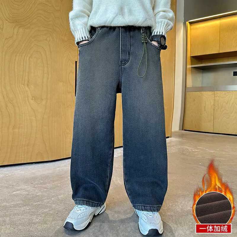 Jean pour garçons de haute qualité avec doublure en polaire, nouveau pantalon épais d'automne et d'hiver de 4 à 16 ans, T251212