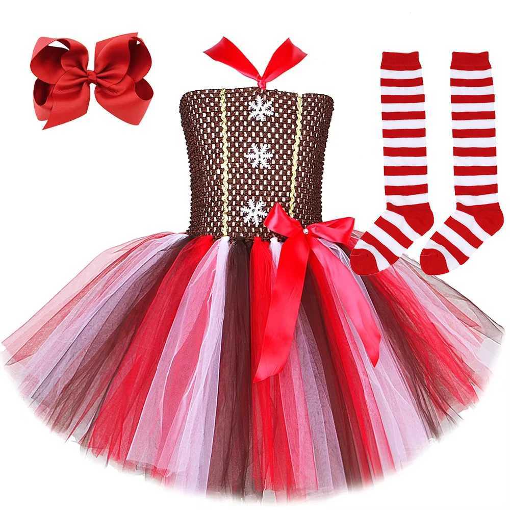 Gingerbread Man Costumes Girls Christmas Fancy Tutu Dress for Kids Ginger Bread Disguise Outfit Children Xmas New Year Clothes X251212