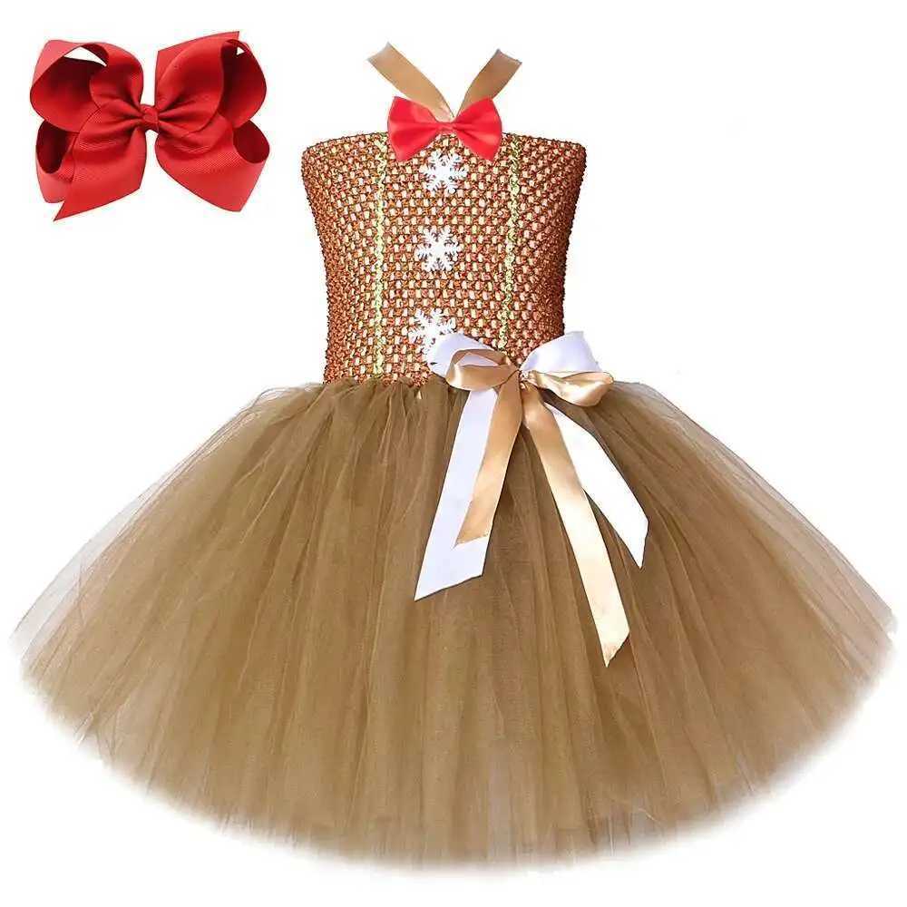 Brown Gingerbread Man Costumes for Girls Christmas Princess Dresses for Kids Xmas Holiday Tutus Outfit Children New Year Clothes X251212