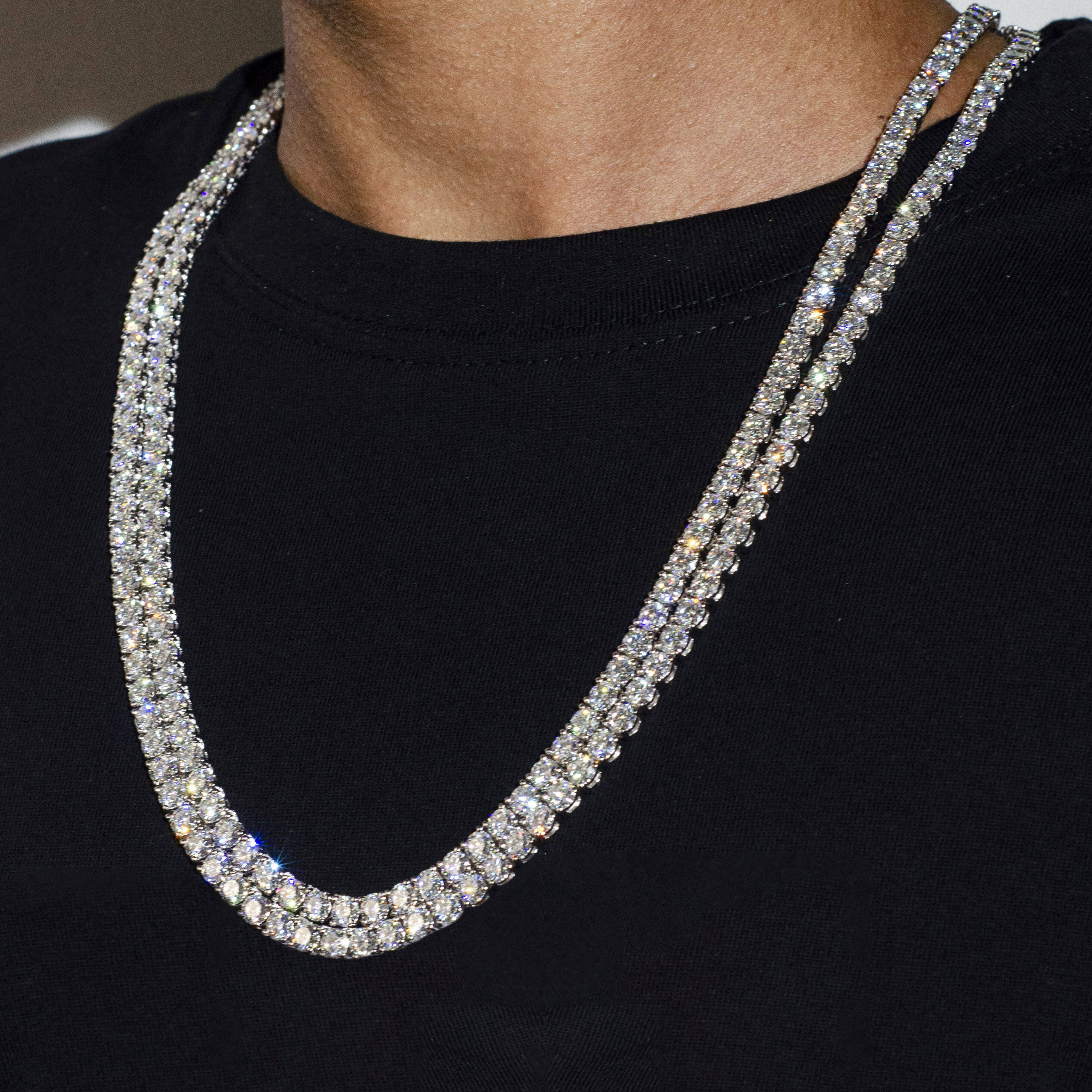 Hot Selling 4MM Round Brilliant Cut Vvs Moissanite Tennis Chain Iced Out Gold Plated 925 Silver Tennis Necklace for Men Women