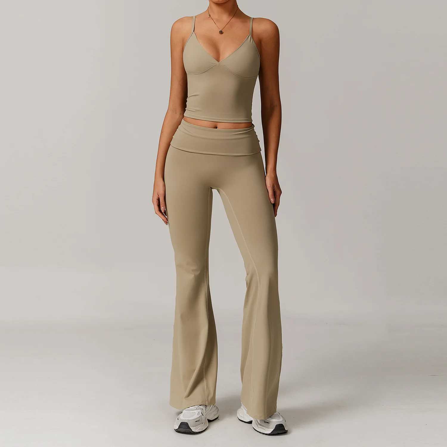 Yoga Suit Sports Set Shock-absorbing Cross Shoulder Straps Bra Crop Top High Waist Flare Leggings Fitness Sets Female TracksuitT251212-image-1088148907