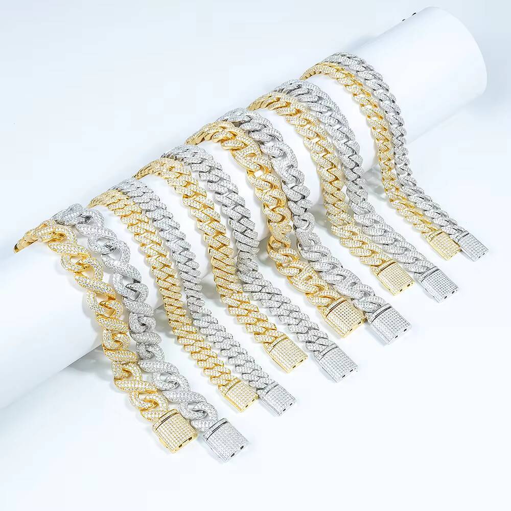 Premium Quality 925 Sterling Silver Hip Hop Style Fashion Jewelry Full Iced Out Moissanite Diamond Cuban Link Chain Bracelet
