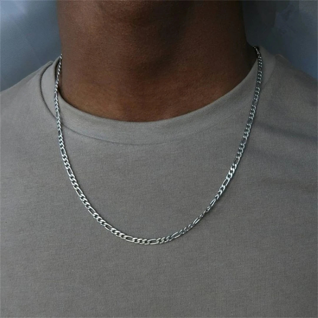 Fashion Figaro Chain Necklace Mens Punk Silver Color Stainless Steel Long Hip Hop Jewelry Gift 251205
