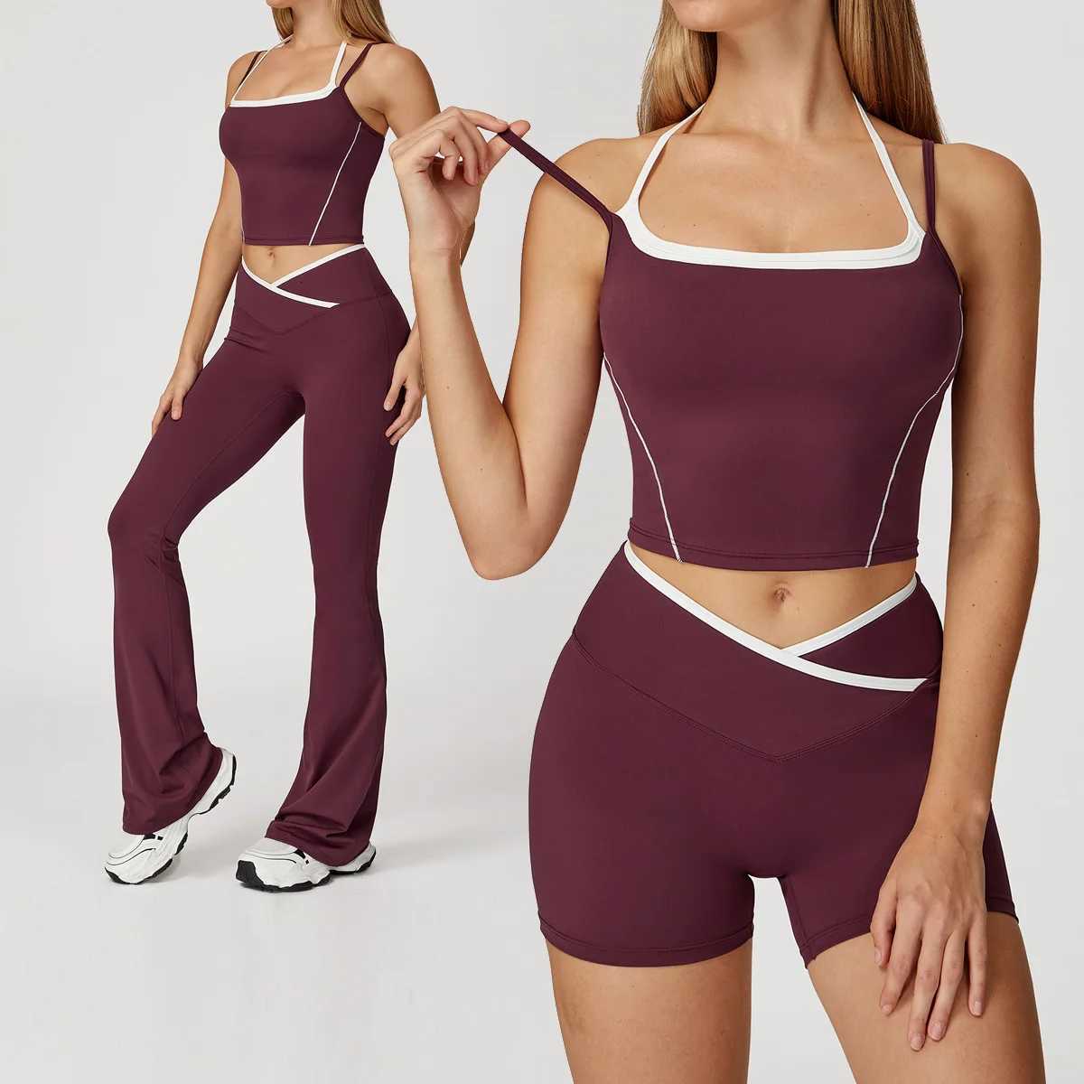 New Yoga Set 2 Pieces Workout Outfits Fitness Sportswear Gym Tracksuit High Waist Leggings Sports Athletic Wear Women ClothesT251212-image-1088145588