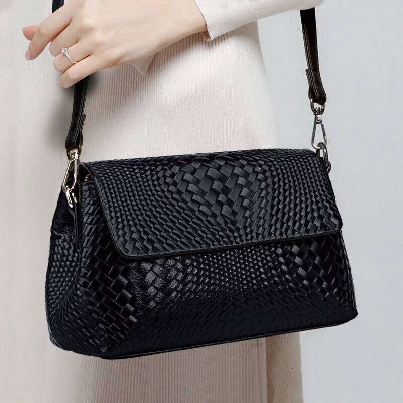 Fashion New Cowhide Versatile Genuine Leather Shoulder Knitted Crossbody Women S Bag Bags
