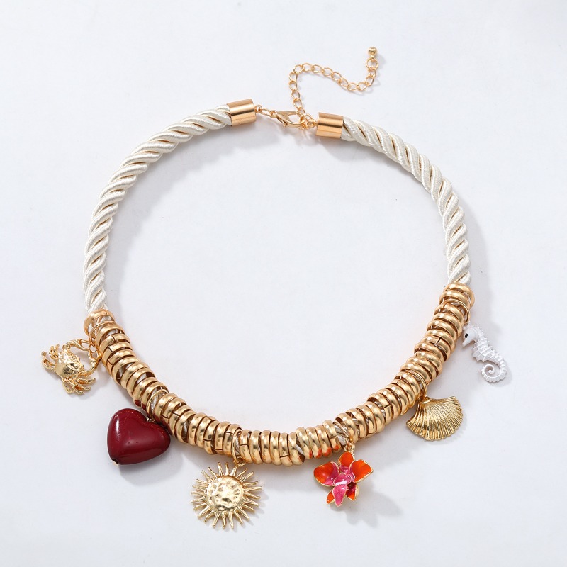 Exquisite Crab Heart Shaped Flower Shell Seahorse Multi Layered Necklace For Women Fashionable Beach Style Matching Accessories Necklace Fashion Jew