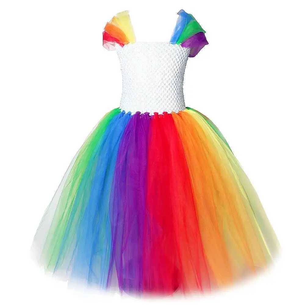 Little Girl Rainbow Tutu Dress Long Kids Birthday Dresses for Girls Princess New Year Costume Christmas CHIldren Clothes X251212