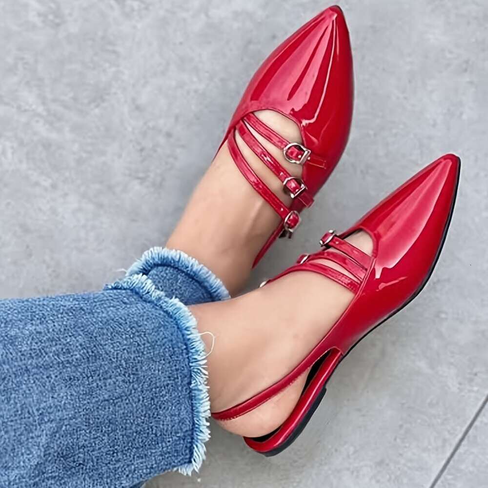 Women's Ballet Flats Pumps Ballerina Shoes, Slingback Women Pointed Toe With Adjustable Buckle Strap Comfortable Pumps, Flat Heel Solid Casual